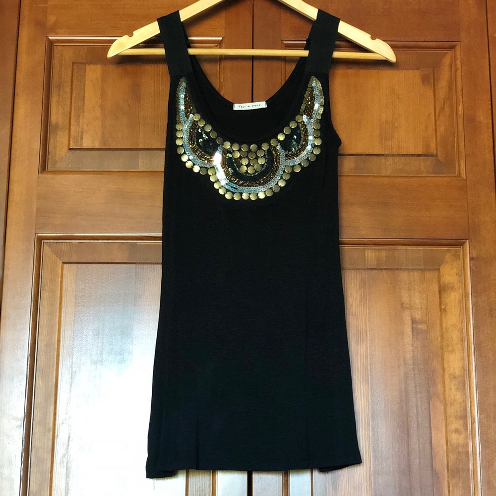 Heartbreaker sequin detail black tank